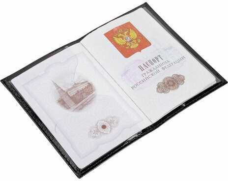 Обложка для паспорта натуральная кожа "наплак", тиснение серебром "Airplane", черная, BRAUBERG, 238212