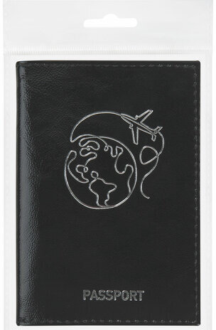 Обложка для паспорта натуральная кожа "наплак", тиснение серебром "Airplane", черная, BRAUBERG, 238212