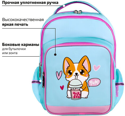 Рюкзак ЮНЛАНДИЯ MILD, 2 отделения, 3 кармана, эрго-спинка, "Corgi", 36х28х18 см, 270679