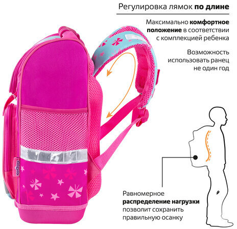 Ранец ЮНЛАНДИЯ WISE, 1 отделение, 3 кармана, устойчивое дно, "Lovely fox", 37x29х15 см, 271396