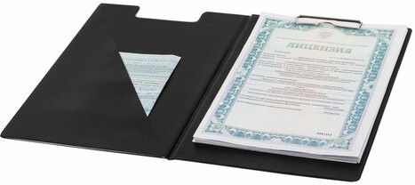 Папка-планшет BRAUBERG, А4 (340х240 мм), с прижимом и крышкой, картон/ПВХ, РОССИЯ, черная, 221488