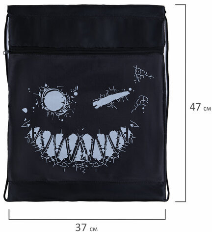 Мешок для обуви BRAUBERG, с петлёй, карман на молнии, 47х37 см, "Don't be afraid", 271609