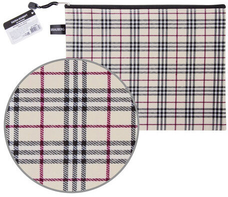 Папка-конверт на молнии А4 (335х243 мм), ткань в клетку, BRAUBERG "Checked", 223892