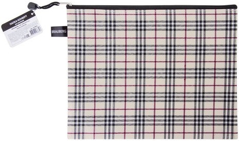 Папка-конверт на молнии А4 (335х243 мм), ткань в клетку, BRAUBERG "Checked", 223892