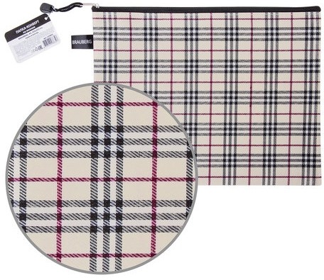 Папка-конверт на молнии А4 (335х243 мм), ткань в клетку, BRAUBERG "Checked", 223892