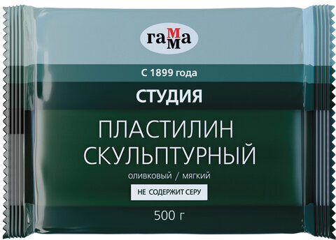 Пластилин скульптурный ГАММА "Студия", оливковый, 0,5 кг, мягкий, 2.80.Е050.004