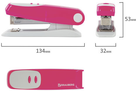 Степлер №24/6, 26/6 BRAUBERG "Germanium", до 20 листов, розовый, ГАРАНТИЯ 5 ЛЕТ, 226575