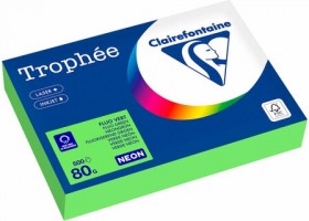 Бумага цветная CLAIREFONTAINE, А4, 80 г/м2, 500 л., неон, зеленый, Франция, 2975C, 2975PC