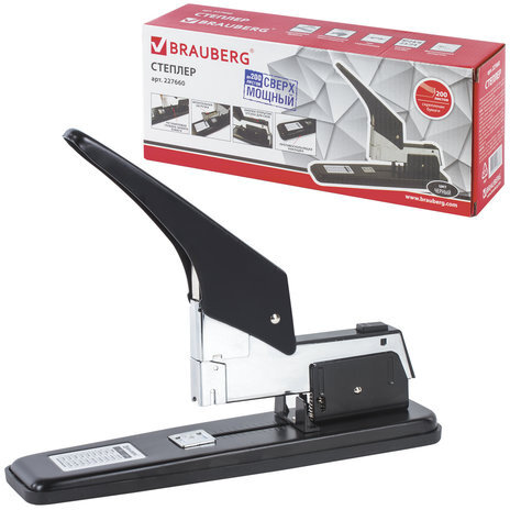 Степлер МОЩНЫЙ №24/6-23/24 металлический BRAUBERG "Heavy duty", до 200 листов, черный, 227660