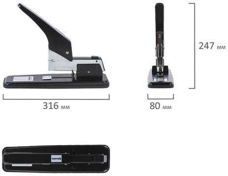Степлер МОЩНЫЙ №24/6-23/24 металлический BRAUBERG "Heavy duty", до 200 листов, черный, 227660