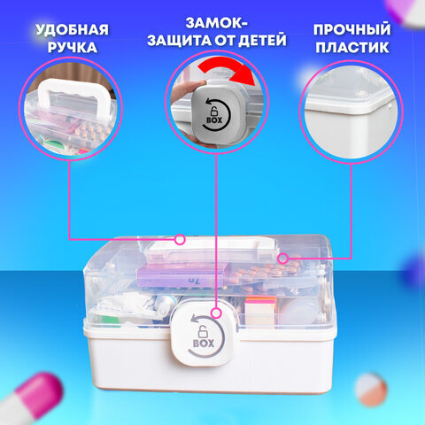 Аптечка домашняя органайзер для хранения универсальный размер MINI 29х19,3х15,9 см, DASWERK, 608476