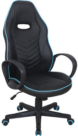 Кресло компьютерное BRABIX "Flame GM-004", экокожа, черное/голубое, 532498