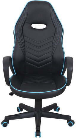 Кресло компьютерное BRABIX "Flame GM-004", экокожа, черное/голубое, 532498