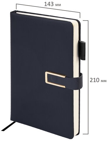 Ежедневник недатированный А5 143х210мм BRAUBERG Deluxe, под кожу, магнит 160л, черный, 117414, 117141