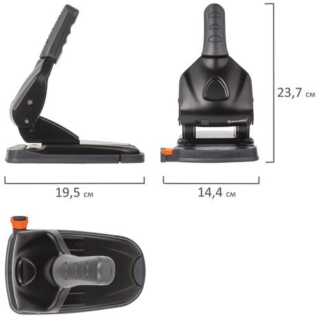 Дырокол металлический МОЩНЫЙ BRAUBERG "Heavy duty" до 65 листов, эргономичный, черный