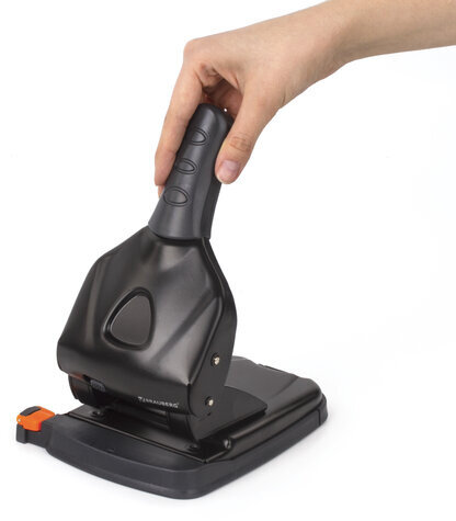 Дырокол металлический МОЩНЫЙ BRAUBERG "Heavy duty" до 65 листов, эргономичный, черный