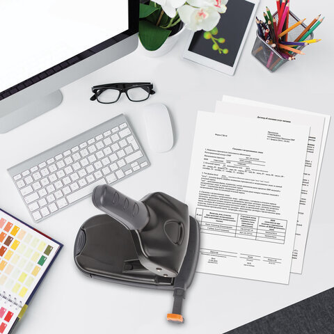 Дырокол металлический МОЩНЫЙ BRAUBERG "Heavy duty" до 65 листов, эргономичный, черный