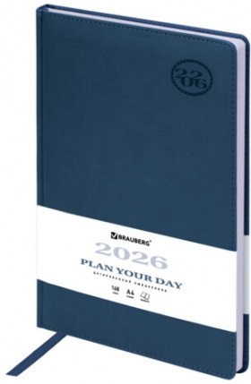 Ежедневник датированный 2026 БОЛЬШОЙ ФОРМАТ 210х297 мм, А4, BRAUBERG &quot;Favorite&quot;, под кожу, синий, 117241