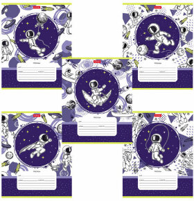 Тетрадь 12 л. HATBER клетка, обложка картон, &quot;Астронавт&quot; (5 видов в спайке), 12Т5В1