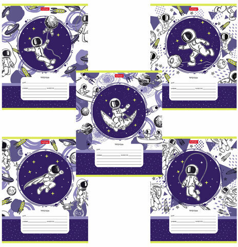 Тетрадь 12 л. HATBER клетка, обложка картон, "Астронавт" (5 видов в спайке), 12Т5В1