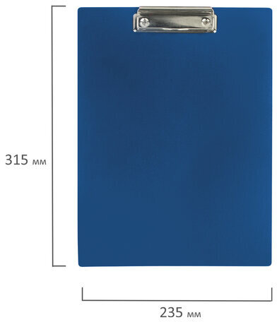 Доска-планшет STAFF с прижимом А4 (315х235 мм), пластик, 1 мм, синяя, 229222