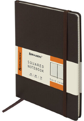 Блокнот А5 (148x218 мм), BRAUBERG &quot;Metropolis&quot;, балакрон, 80 л., резинка, клетка, коричневый, 111586