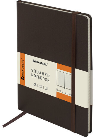Блокнот А5 (148x218 мм), BRAUBERG "Metropolis", балакрон, 80 л., резинка, клетка, коричневый, 111586
