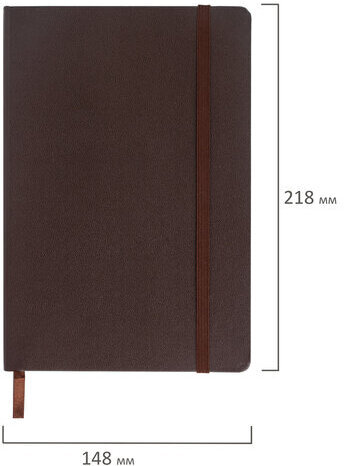 Блокнот А5 (148x218 мм), BRAUBERG "Metropolis", балакрон, 80 л., резинка, клетка, коричневый, 111586