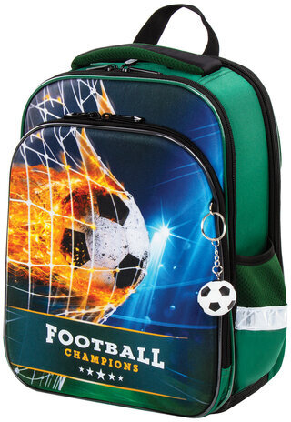 Ранец BRAUBERG QUADRO, 3 отделения, с брелком, "Fire football", 37х28х18 см, 229956