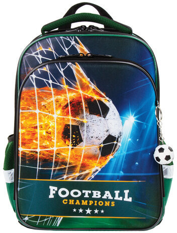 Ранец BRAUBERG QUADRO, 3 отделения, с брелком, "Fire football", 37х28х18 см, 229956