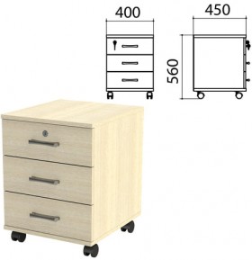 Тумба подкатная &quot;Канц&quot;, 400х450х560 мм, 3 ящика, замок, цвет дуб молочный (КОМПЛЕКТ)
