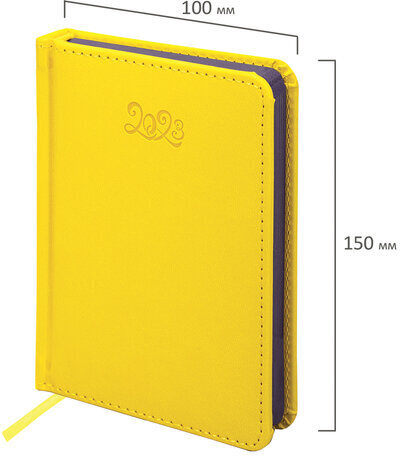 Ежедневник датированный 2023 МАЛЫЙ ФОРМАТ 100х150 мм А6, BRAUBERG "Rainbow", под кожу, желтый, 113926