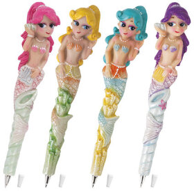 Ручка фигурная &quot;РУСАЛОЧКИ&quot;, СИНЯЯ, 4 дизайна ассорти, линия письма 0,5 мм, дисплей, BRAUBERG, 142761