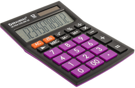 Калькулятор настольный BRAUBERG ULTRA COLOR-12-BKPR (192x143 мм), 12 разрядов, двойное питание, ЧЕРНО-ФИОЛЕТОВЫЙ, 250501