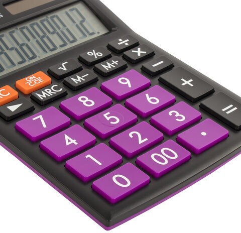 Калькулятор настольный BRAUBERG ULTRA COLOR-12-BKPR (192x143 мм), 12 разрядов, двойное питание, ЧЕРНО-ФИОЛЕТОВЫЙ, 250501