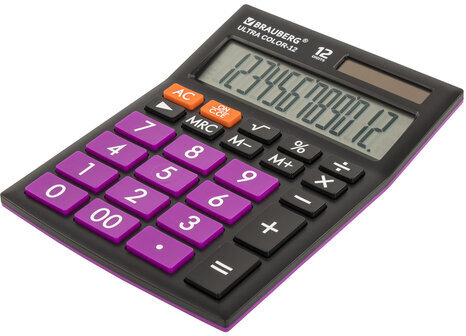 Калькулятор настольный BRAUBERG ULTRA COLOR-12-BKPR (192x143 мм), 12 разрядов, двойное питание, ЧЕРНО-ФИОЛЕТОВЫЙ, 250501