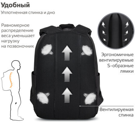 Рюкзак BRAUBERG ENERGETIC универсальный, эргономичный, "Mask", черный, 43х30х16 см, 270797