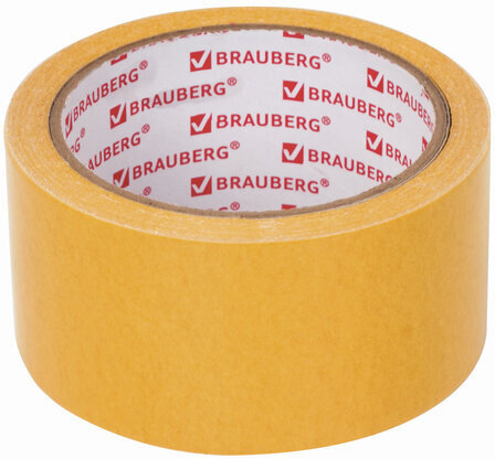 Клейкая двухсторонняя лента 50 мм х 10 м, ТКАНЕВАЯ ОСНОВА, BRAUBERG, 606427