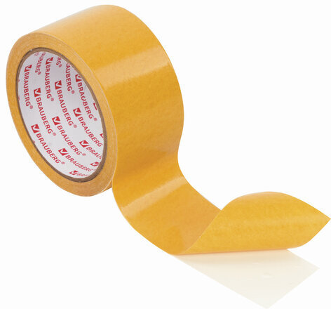 Клейкая двухсторонняя лента 50 мм х 10 м, ТКАНЕВАЯ ОСНОВА, BRAUBERG, 606427