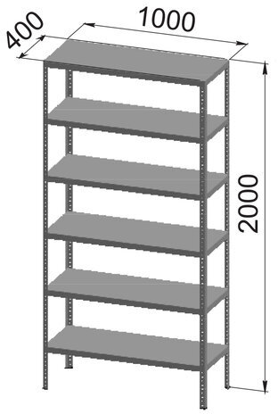 Стеллаж металлический "УНИВЕРСАЛ", 2000х1000х400 мм, УСИЛЕННЫЕ СТОЙКИ, 6 полок, регулируемые опоры, 290349
