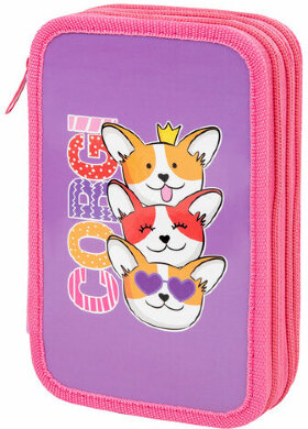 Пенал ПИФАГОР, 3 отделения, ламинированный картон, 19х11 см, &quot;Corgi queen&quot;, 272250