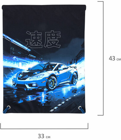 Мешок для обуви BRAUBERG PREMIUM, карман, подкладка, светоотражайка, 43х33 см, Night race, 272425