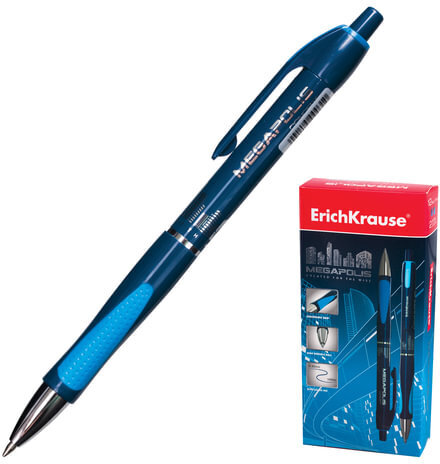 Ручка шариковая автоматическая ERICH KRAUSE "Megapolis Concept", СИНЯЯ, корпус синий, узел 0,7 мм, линия письма 0,35 мм, 31