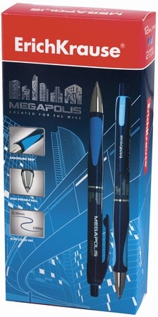 Ручка шариковая автоматическая ERICH KRAUSE "Megapolis Concept", СИНЯЯ, корпус синий, узел 0,7 мм, линия письма 0,35 мм, 31