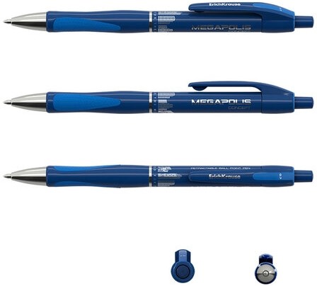 Ручка шариковая автоматическая ERICH KRAUSE "Megapolis Concept", СИНЯЯ, корпус синий, узел 0,7 мм, линия письма 0,35 мм, 31