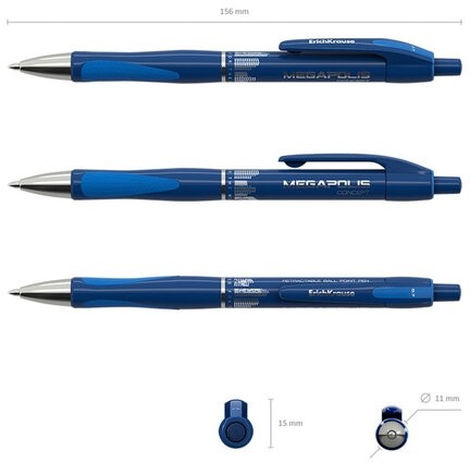 Ручка шариковая автоматическая ERICH KRAUSE "Megapolis Concept", СИНЯЯ, корпус синий, узел 0,7 мм, линия письма 0,35 мм, 31