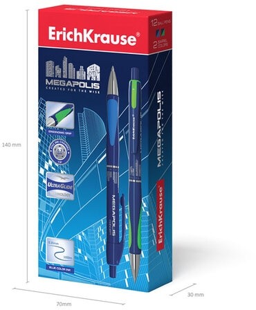Ручка шариковая автоматическая ERICH KRAUSE "Megapolis Concept", СИНЯЯ, корпус синий, узел 0,7 мм, линия письма 0,35 мм, 31