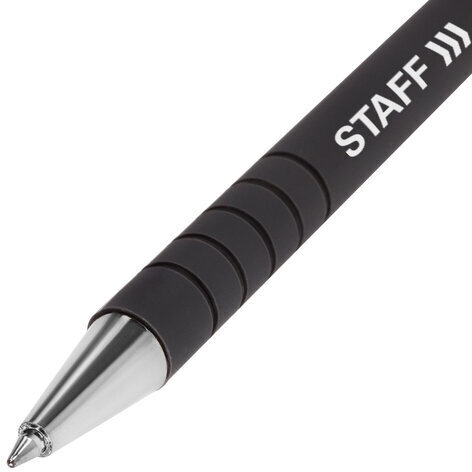 Ручка шариковая STAFF "EVERYDAY" BP-191, ЧЕРНАЯ, корпус прорезиненный черный, узел 0,7 мм, линия письма 0,35 мм, 142398