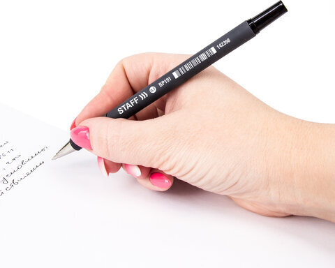 Ручка шариковая STAFF "EVERYDAY" BP-191, ЧЕРНАЯ, корпус прорезиненный черный, узел 0,7 мм, линия письма 0,35 мм, 142398
