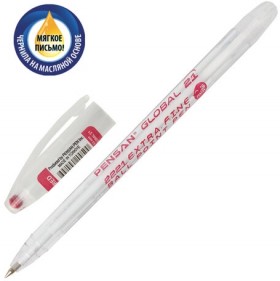 Ручка шариковая масляная PENSAN "Global-21", КРАСНАЯ, корпус прозрачный, узел 0,5 мм, линия письма 0,3 мм, 2221, 2221/12